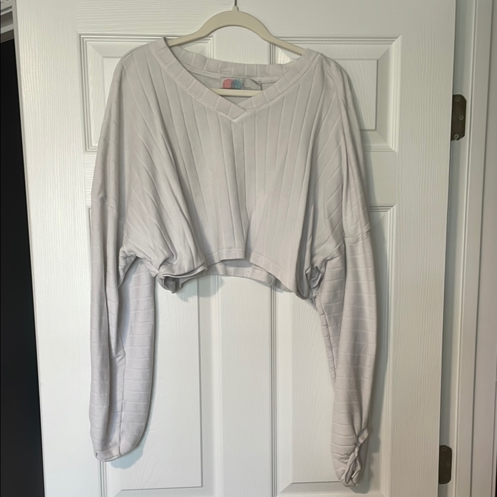 Free People Long Sleeve Cropped Light Weight Ribbed Sweater
